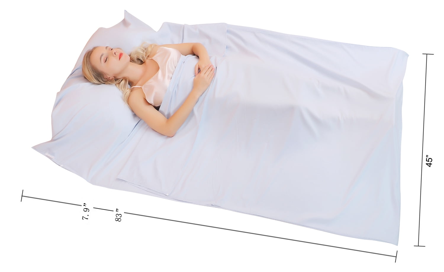 Jitty Sleeping Bag Liner 83"x45",Portable Lightweight Sleeping Bags,Travel Sheet with Pillow Slot for Adult Teen Hotel Travel Camping Home (Glacial Silver)