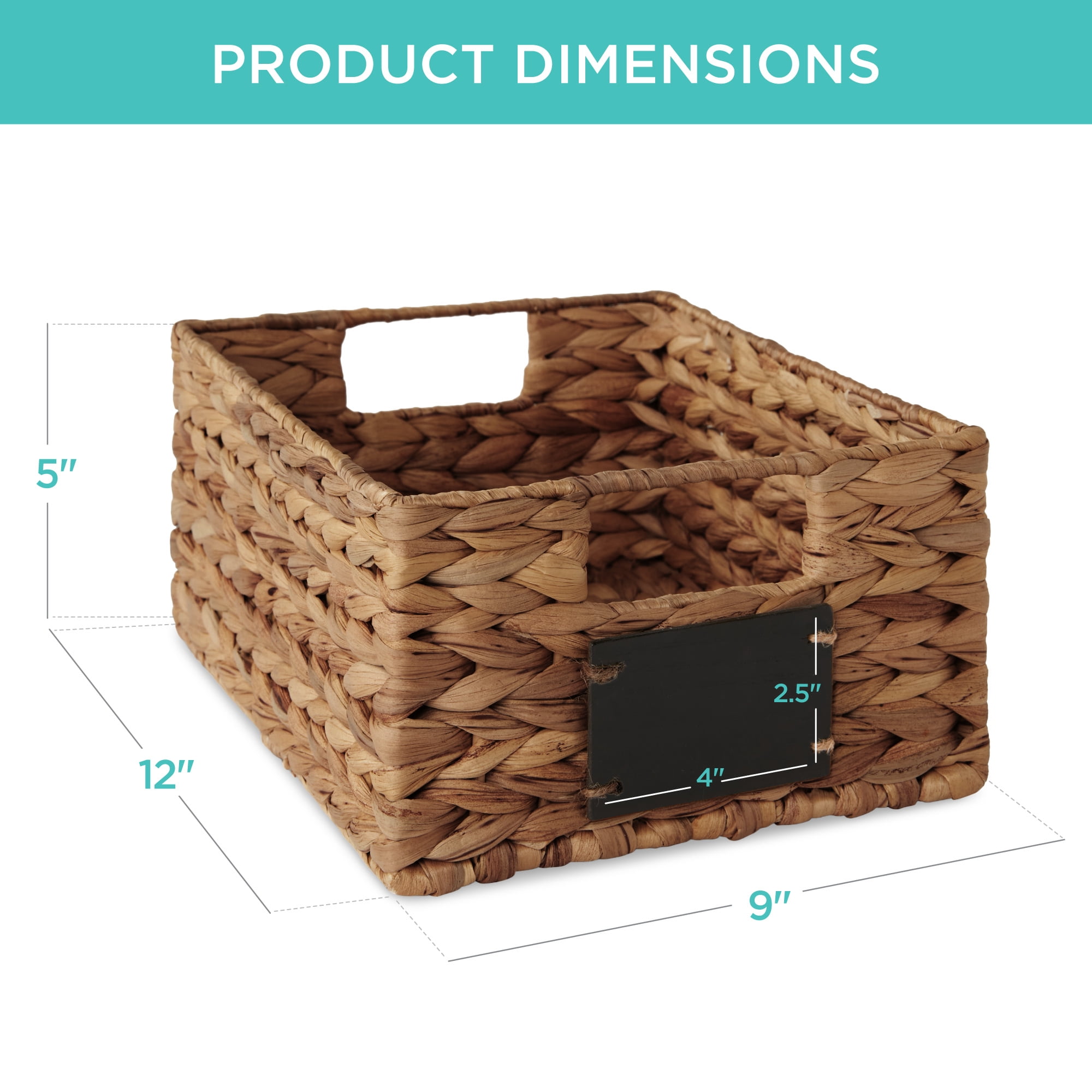Best Choice Products Set of 4 12in Woven Water Hyacinth Pantry Baskets w/ Chalkboard Label, Chalk Marker - Chestnut