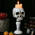 thumbnail image 1 of Candelabro de calavera - Candelabro de mesa con forma de cabeza de esqueleto de calavera, estilo retro espeluznante, para mesa, para decoración de hogar, oficina, bar, fiesta, cementerio, 1 of 5