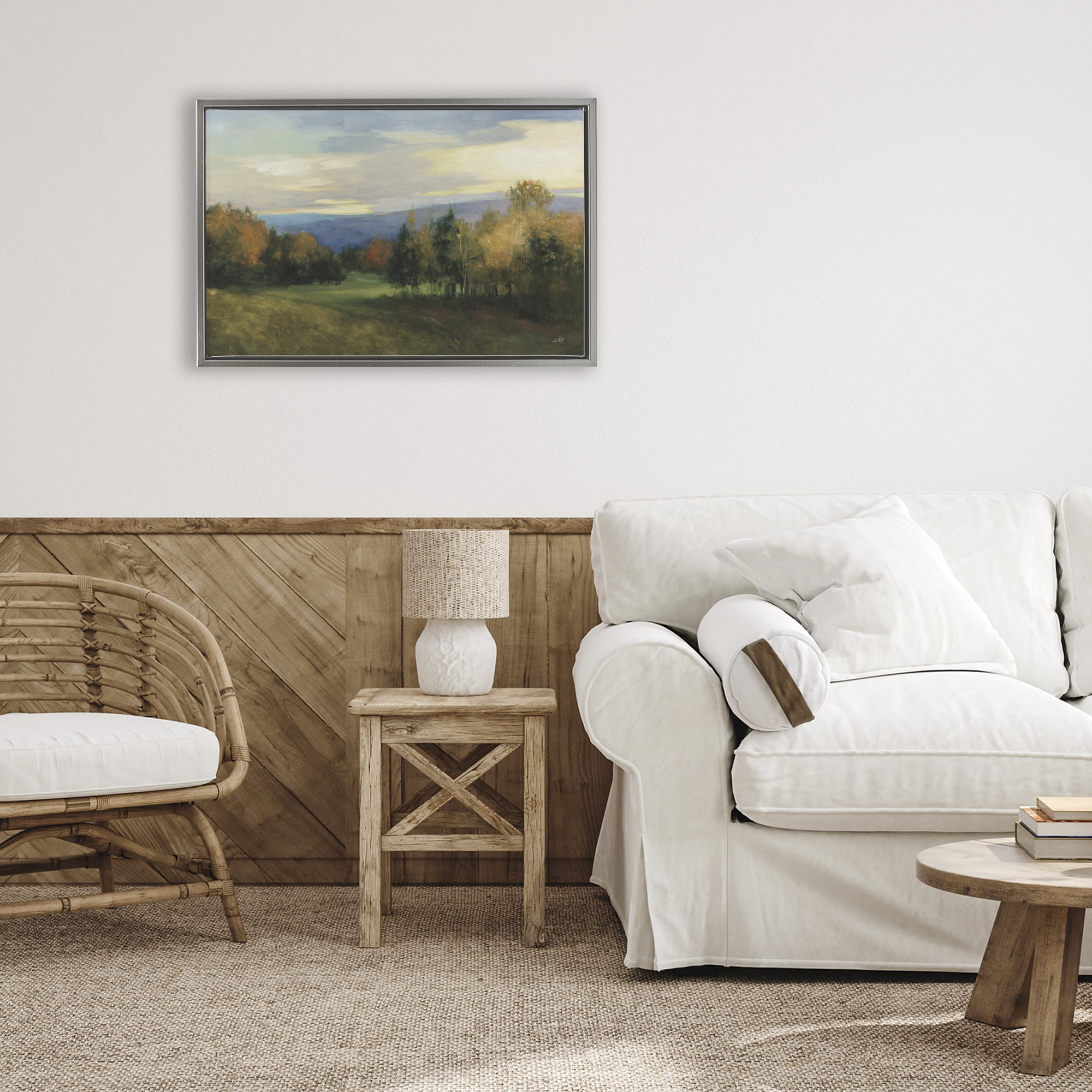 Stupell Industries October Meadow Countryside Gray Framed Floater Canvas Wall Art, design by Julia Purinton