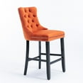 thumbnail image 2 of Rhomtree Velvet Upholstered Counter Height Barstools Button Tufted Wood Legs, Orange (Set of 2), 2 of 8