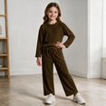 thumbnail image 2 of UKHCCC Girls Ribbed Knit 2 Piece Outfit Set, Long Sleeve Crew Neck Pullover Top and Wide Leg Pants, Casual Lounge Set, 2 of 8