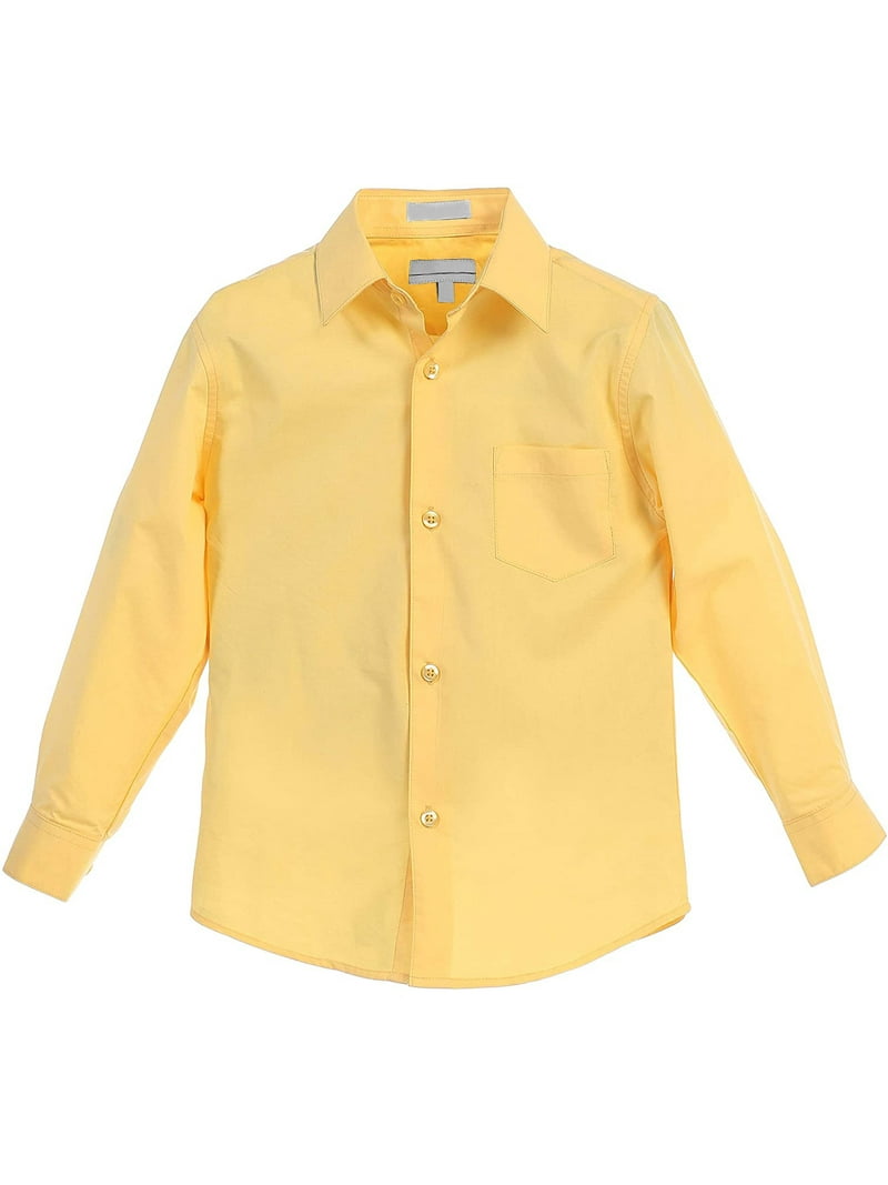 VKWEAR Boy's Classic Fit Long Sleeve Casual Button Down Toddler Kids Dress Shirt (Yellow, 14)