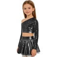 thumbnail image 4 of iiniim Girls Sparkly Latin Hip Hop Jazz Dance Outfit Long Sleeve Sequin Crop Top with Metallic Tutu Skirt Black 12, 4 of 7