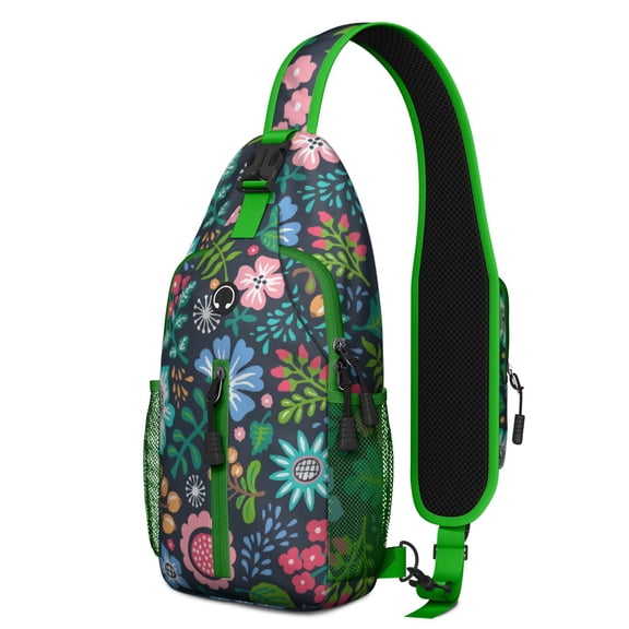 Floral and Butterfly Illustration Sling Bag, Lightweight Durable Crossbody Backpack, Adjustable Strap, Multiple Compartments for Travel, City Walks, Outdoor Activities