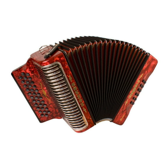 Hohner Corona Xtreme II 34 Button Bisonoric Accordion (FBbEb Keys, Pearl Red)