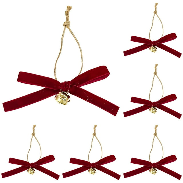 10pcs Retro Decorations Ribbon Bow Garlands Bell Pendants Christmas Bow with Bells Xmas Mini Bowknot Craft Gift Ornament Christmas Tree Hanging Decor Christmas Scene Decoration Atmosphere Props