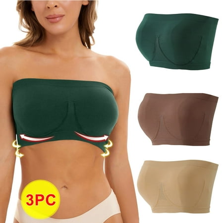 

YYDGH 3 Pieces Women Strapless Bandeau Bra No Padded Bralette Bra Seamless Bandeau Tube Top Bra