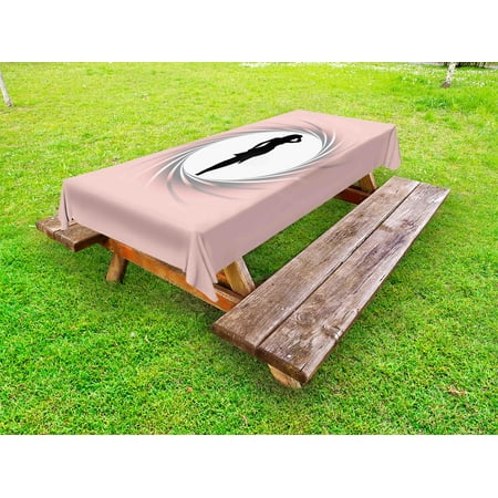 

Girls Outdoor Tablecloth Hot Lady Image in Spiral Zoom Circle Design in Modern Warm Pastel Tone Artsy Print Decorative Washable Fabric Picnic Table Cloth 58 X 84 Inches Pink Black by Ambesonne