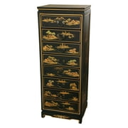 Oriental Furniture Black Landscape Eight-Drawer Cabinet