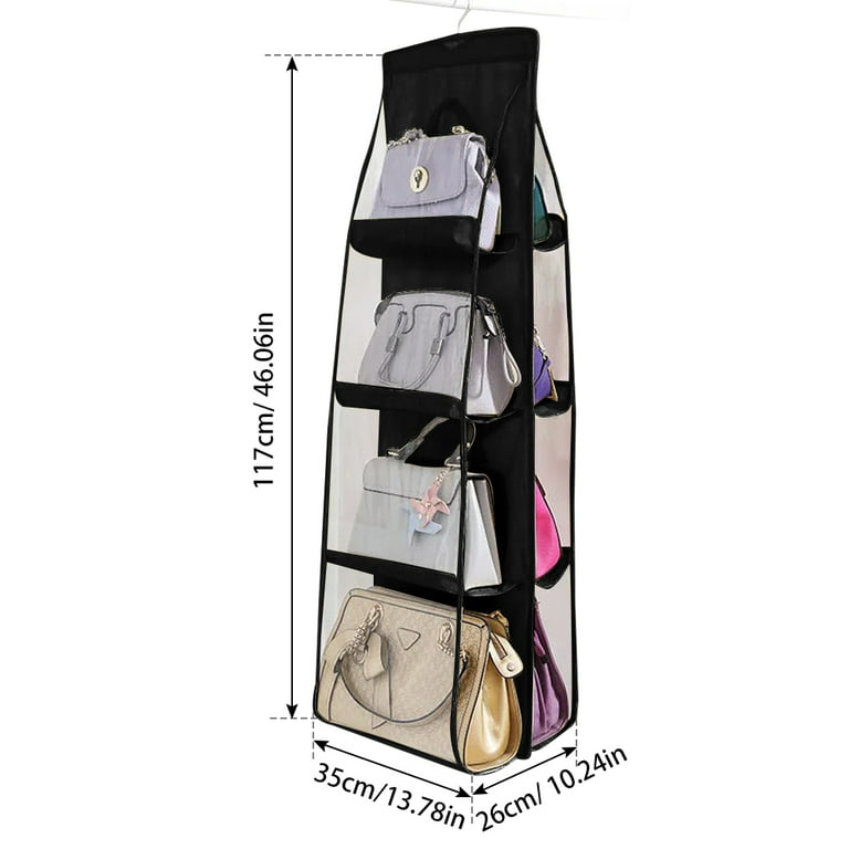 4-layer Handbag Purse Dust-proof Organizer with 8 Pockets Metal Hook Bag  Storage Bag for Wardrobe Closet Space Saving Beige 