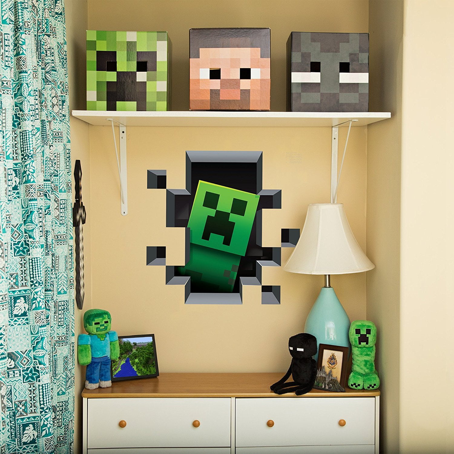 3D Cartoon Wall Poster Steve and Creeper Wall Cling Set of 2 Pack Wall Sticker for Kids Bedroom Home Decor