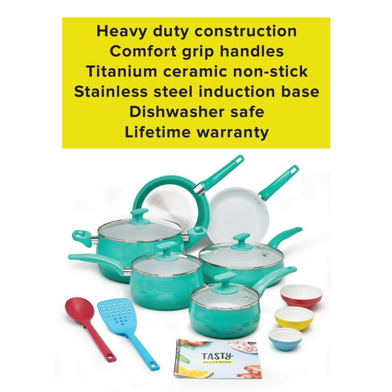 Tasty Ceramic Titanium-Reinforced Cookware Set, Ombre Green, 16