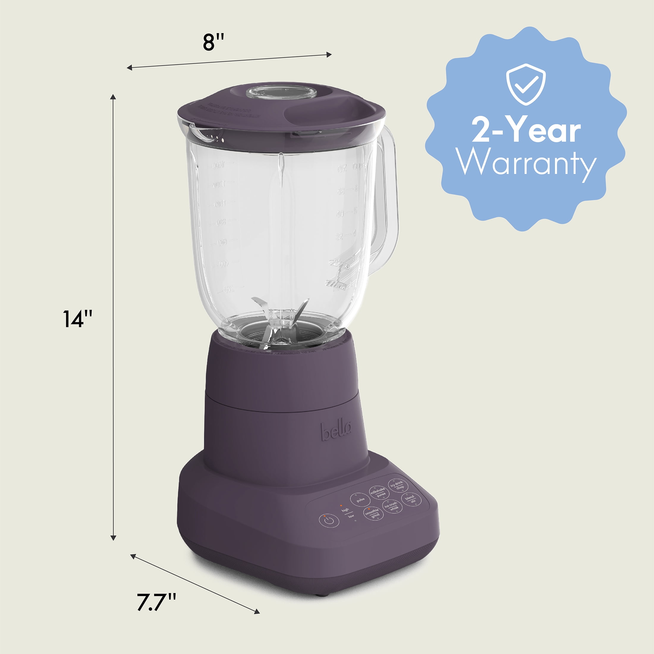bella 10 Speed Countertop Blender, 48 oz Dishwasher Safe Pitcher, Juicer & Smoothie Maker with Fits-Anywhere™ Slim Flip & Store Design, Stainless Steel Blade, Plum