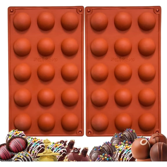 2-Pack 15-Cavity Silicone Baking Molds, Half Sphere Shape for Jelly, Chocolates, Cake, BPA Free, Non-stick, Dishwasher Safe