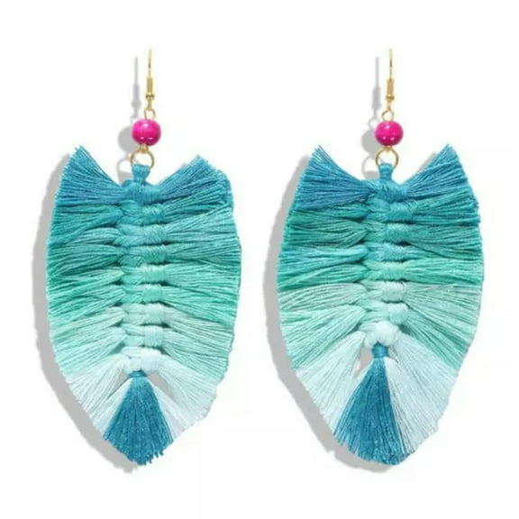 BOHO Handmade Macrame Gradient Rainbow Tassel Earrings Boutique Costume Jewelry