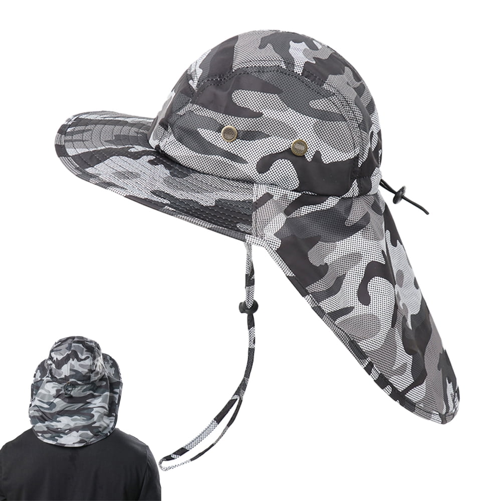 Mens Fishing Hat with Neck Flap for Men Sun Hat with Wide Brim for