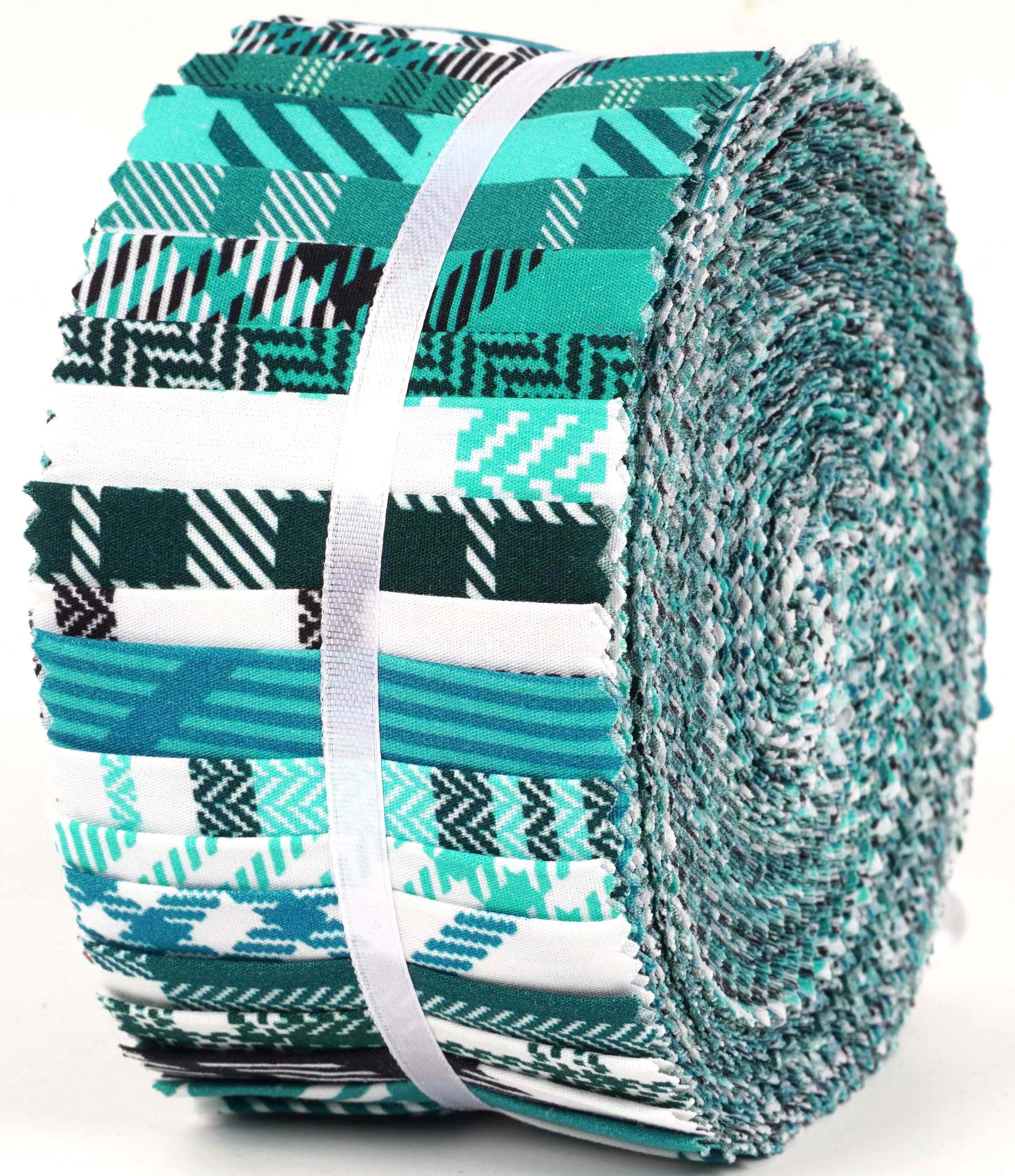 Soimoi 40Pcs Check & Tartan Print Cotton Precut Fabrics For Quilting Craft Strips 2.5x42inches Jelly Roll - Teal Blue
