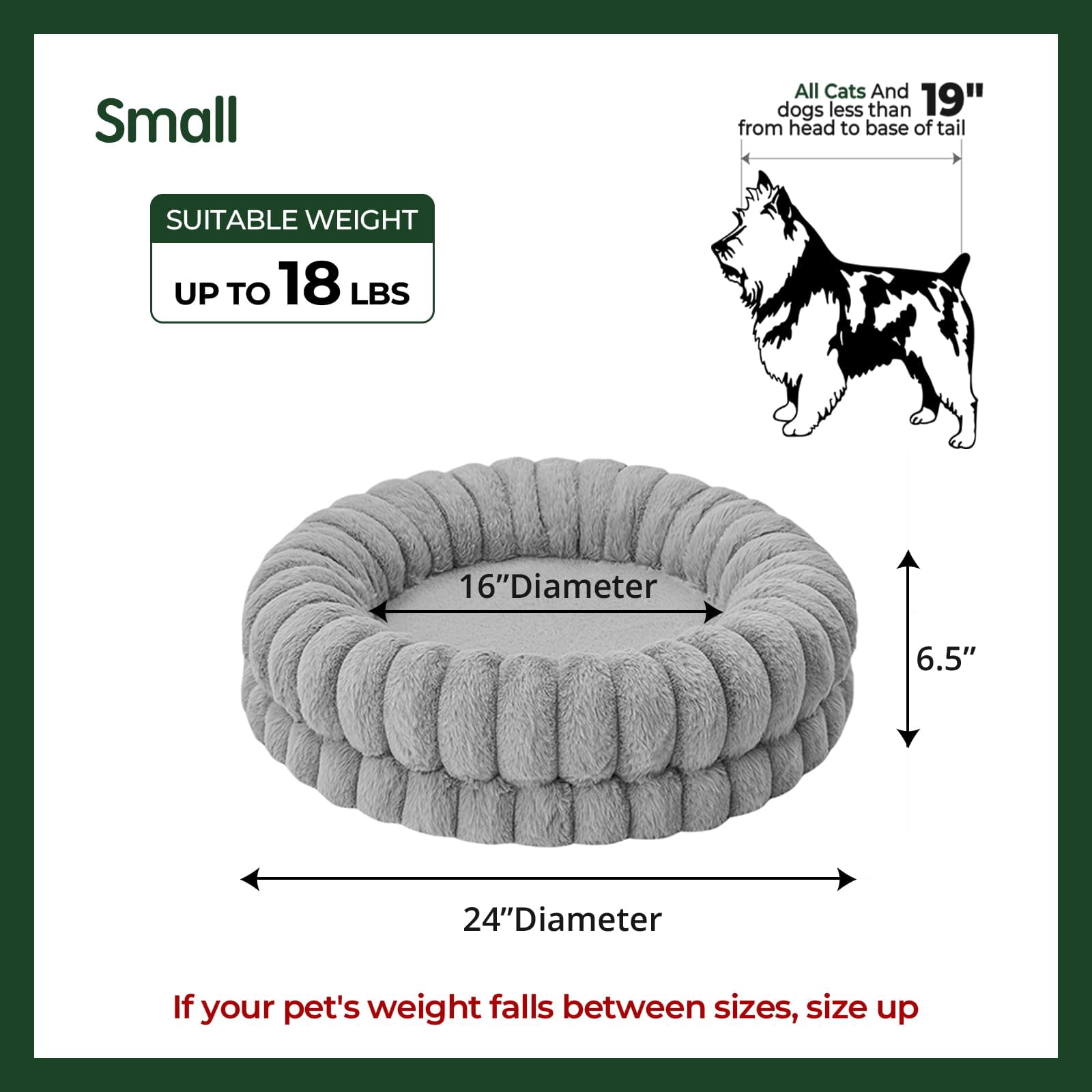 Round Donut Pet Bed 24 Inches Gray Washable Orthopedic for Small Dogs and Cats