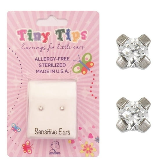 Studex Tiny Tips Cubic Zirconia  Stainless Steel  3mm Stud Earrings