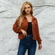 thumbnail image 2 of Chaqueta de pana lisa para mujer, chaqueta con solapa, chaqueta camisera informal, 2 of 7