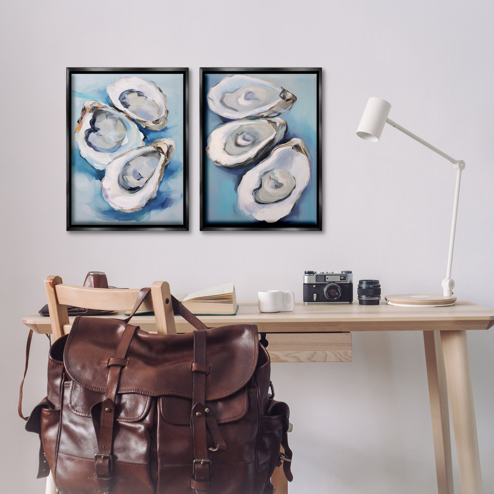 Stupell Industries Oysters on the Half Shell Nautical & Beach Painting Black Floater Framed Canvas Art Print Wall Art, 17 x 25, Set of 2