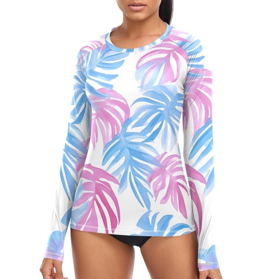 joogoo Womens UPF 50 Sun Shirts Palm Leaf Long Sleeve UV Protection Rash Guard Tops S