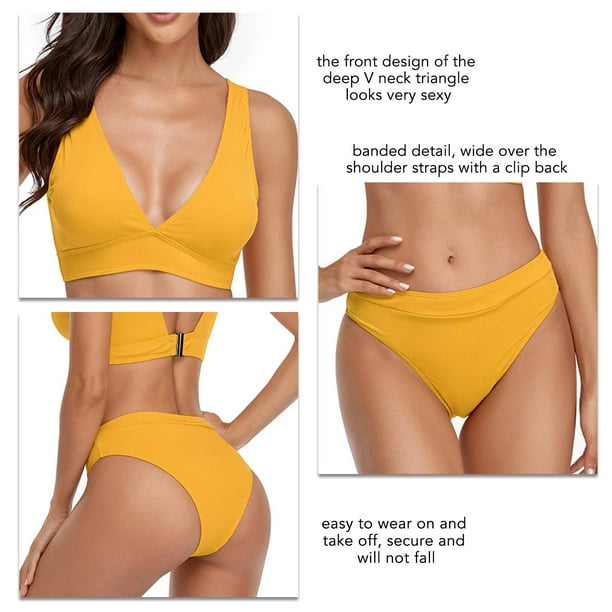 Women's 2 Piece Bikini Set Wide Straps Two Piece Swimsuit Woman V