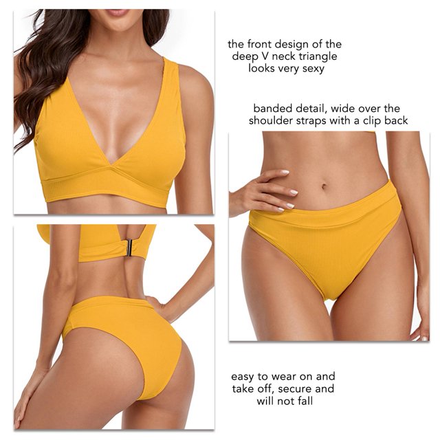 Two Piece Swimsuit, Elastic Wide Band Swimwear Solid Color Backless For Surfing Yellow,Black,Green,Red