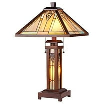 CHLOE Zella Tiffany-style Mission 3 Light Double Lit Wooden Table Lamp 15" Shade