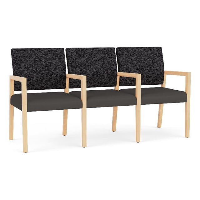 Pemberly Row Waiting Reception 3 Seat Tandem Seating Wood Frame in Gray