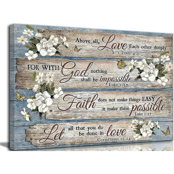 Inspirational Bible Verse Canvas Wall Art Christian Rustic Flowers Painting Picture Wall Decor Poster Print Artwork for Office Living Room Bathroom Bedroom Home Decoration