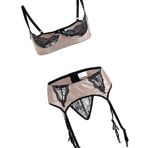 The Crafty Owl Women Golden Brown and Black Lace Bra+Garterbelt +Panty Perfect for Weddings/Valentines/Birthday/Special Occassion (5XL)