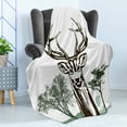 thumbnail image 4 of Antlers Soft Flannel Fleece Throw Blanket, Deer Moose Trees Silhouettes Outline of Village Mountain Fall Forest, Cozy Plush for Indoor and Outdoor Use, 50" x 70", Chocolate Green White, by Ambesonne, 4 of 5