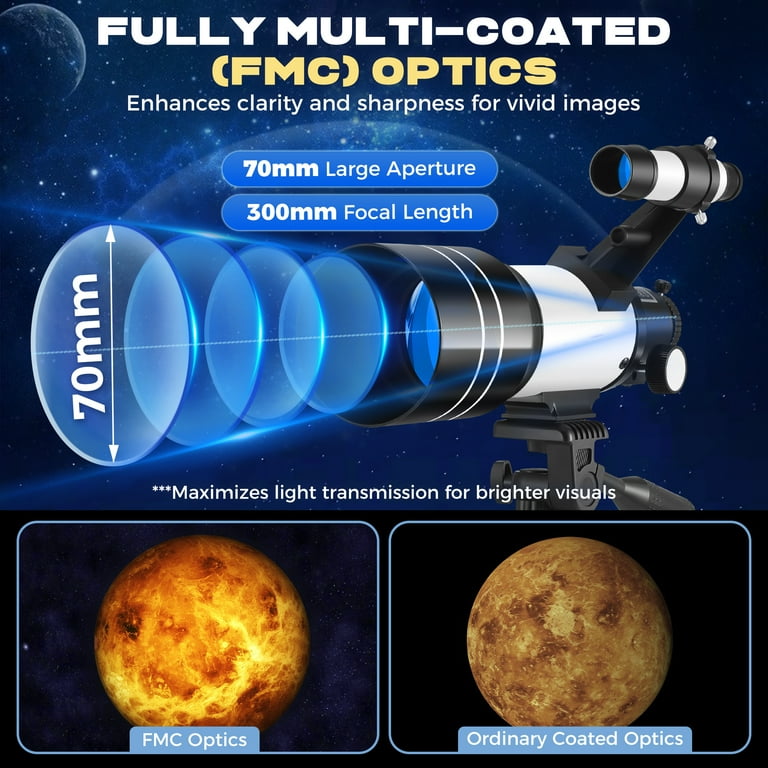 Telescoop voor astronomie, 200X Pro 400/70 FMC-glazen optische refractortelescopen, met verstelbare statieftelefoonadapter, Barlow-lens, maanfilters, draagtas voor kinderen, volwassenen, beginners Telescoop voor astronomie, 200X Pro 400/70 FMC-glazen optische refractortelescopen, met verstelbare statieftelefoonadapter, Barlow-lens, maanfilters, draagtas voor kinderen, volwassenen, beginners