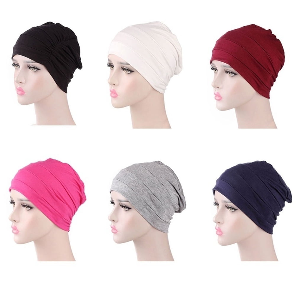 Mens Womens Soild Cotton Beanies Hats Sleep Caps Headwear Turban Hijab Chemo