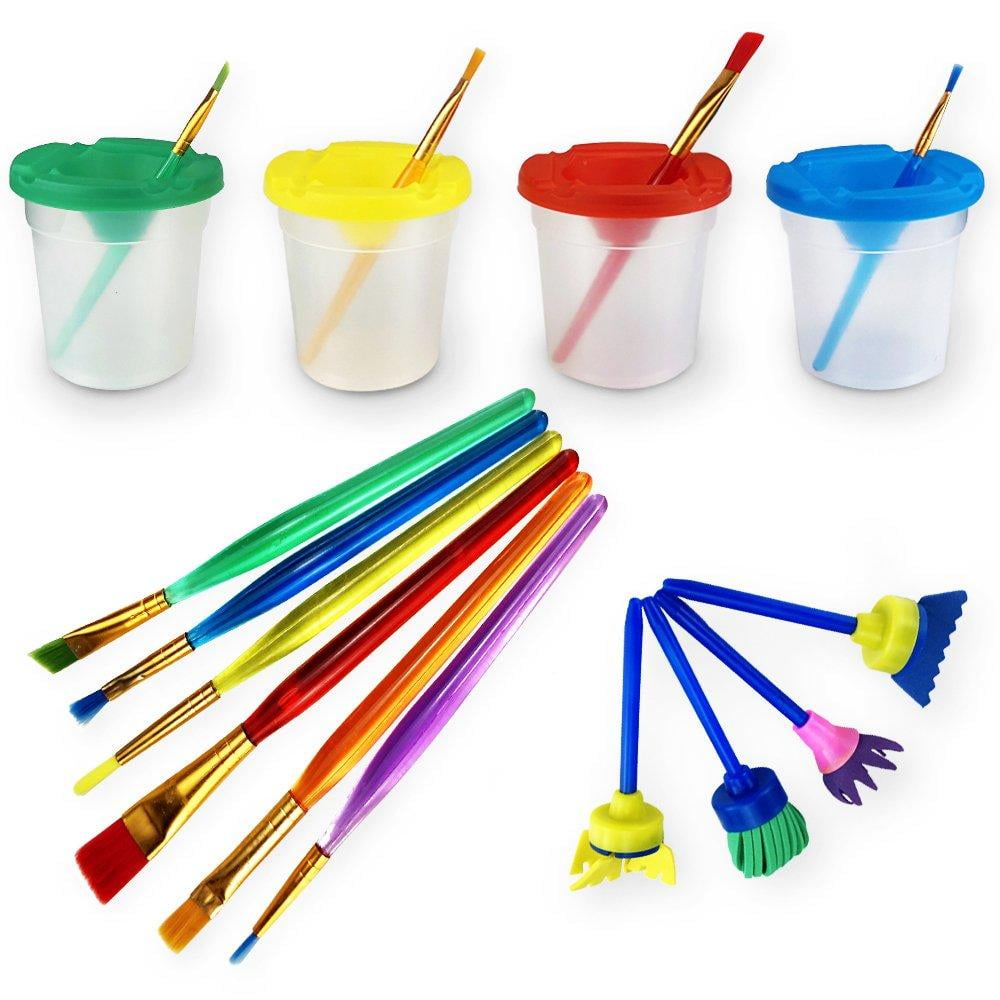 Newbested Set of 14 Pack NoSpill Paint Cups,Painting Brushes for Kids