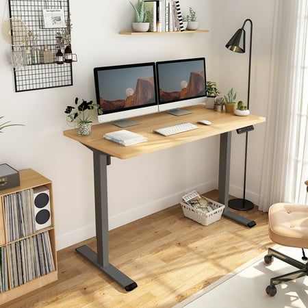 UPC: 0810072801173 | FLEXISPOT 55  x 28  Home Office Height Adjustable Standing Desk Memory Programmable Presets Computer Desk Gray and Maple