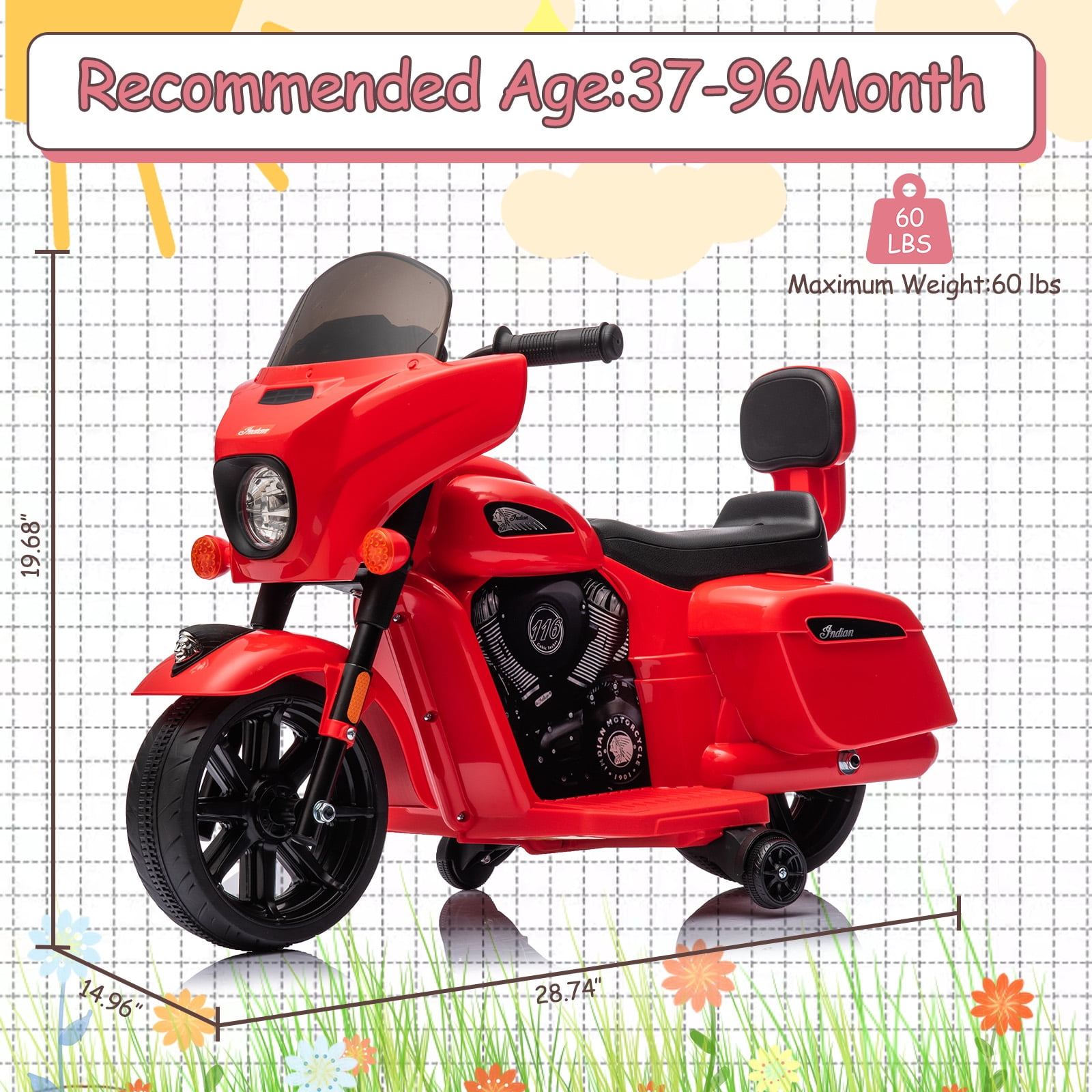 M optimized Ride on Motorcycle for Kids, 6V Electric Dirt Bike, Battery Power Motorcycle with Music and Headlight for Boys Girls 3-8 Years
