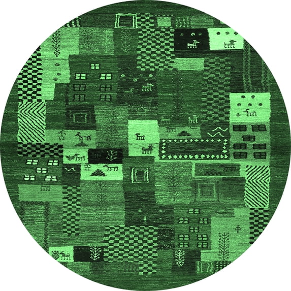 Ahgly Company Indoor Round Abstract Emerald Green Contemporary Area Rugs, 8' Round
