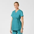 thumbnail image 3 of Wink WonderWORK Maternity Mock Wrap Scrub Top, Teal Blue, XS Regular, 3 of 5