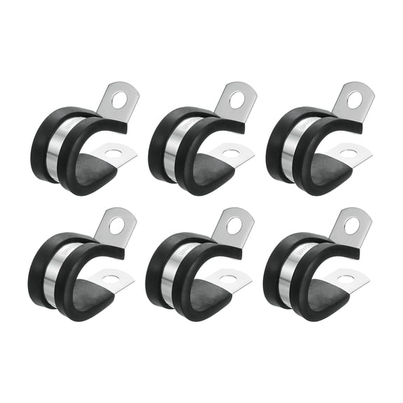 3/4"(18mm) Cable Clamp, 304 Stainless Steel Rubber Cushioned Insulated Clamp R Shape Metal Clamp Tube Holder for Pipe Hose Wire Cord Installation 6Pack
