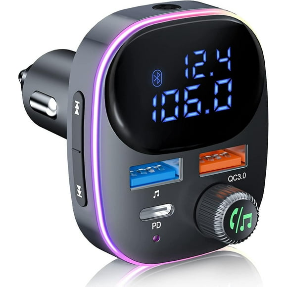Bluetooth V5.3 Fm Transmitter, Radio Transmitter Handsfree Car Kit Mp3 Player Qc3.0 Pd3.0 Car Charger