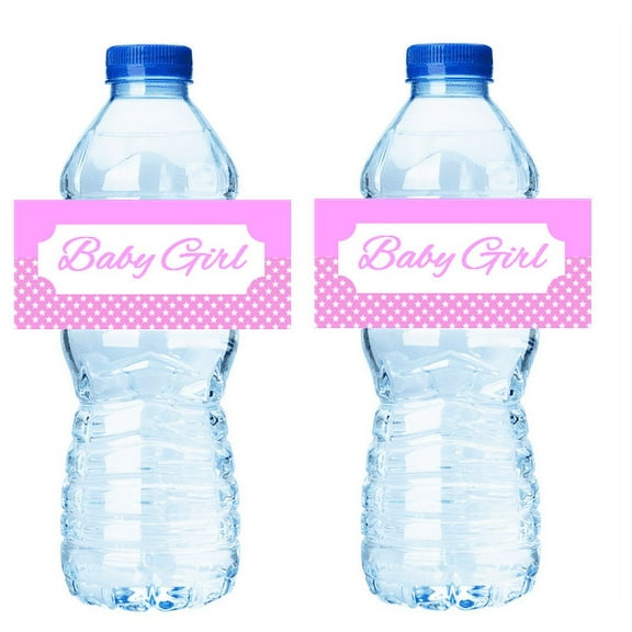 Pink Stars Baby Shower and Birthday 15ct Water Bottle Party Decorations Stcker Labels