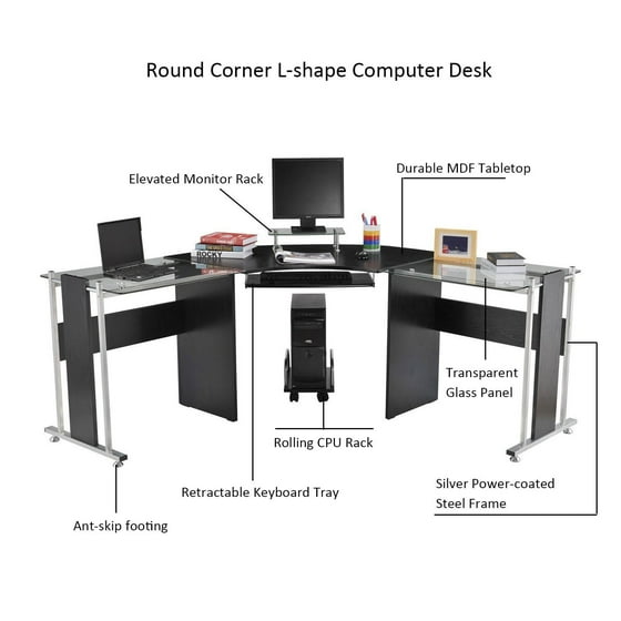 Homcom 69 In Modern L Shaped Symmetrical Glasstop Office Modern L Shaped Symmetrical Glasstop Office Workstation Computer Desk Com