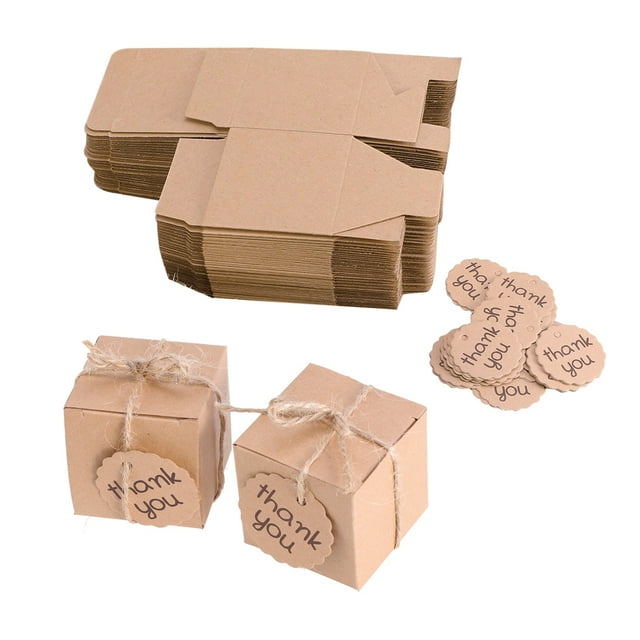 EeaseMX 100 piezas/50 juegos de cajas de agradecimiento creativas para dulces, embalaje de papel kraft, regalos, golosinas, artículos para fiestas (cuadradas)