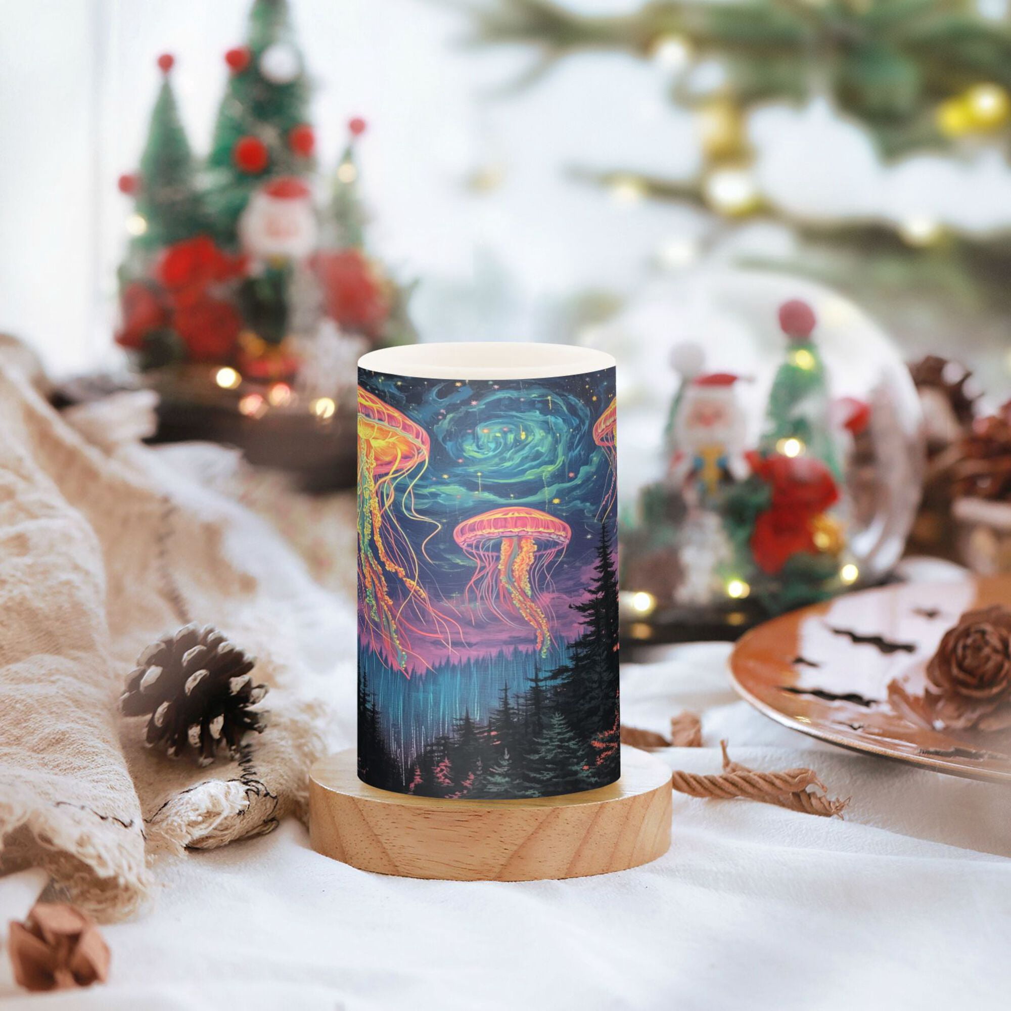 Yayeee Flameless Candles with Remote Flickering Battery Operated Multi Color Changing, Psychedelic Jellyfish