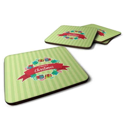 

Carolines Treasures BB6977FC Christmas Wreath Presents Green Foam Coaster Set of 4 3 1/2 x 3 1/2 multicolor