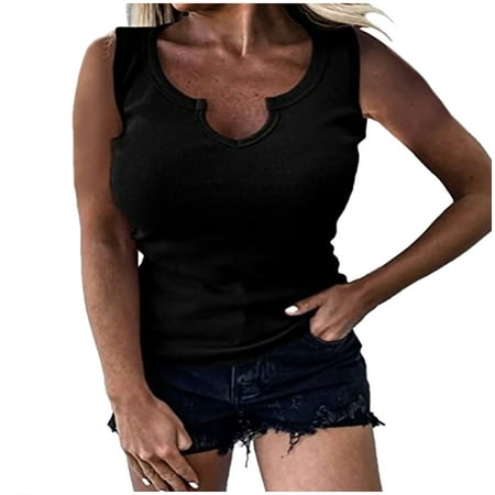 

CYMMPU Women Clothing Women s Sleeveless Slim Fit Crop Tops Streetwear Sexy Bustier Summer Shirts Round Neck Tank Cami Vest Cropped Tank Black