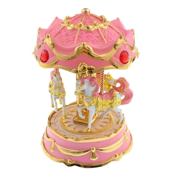 Carrusel Mecánico Caja de Música de Cuerda Manual Juguete Decoración Navideña Adorno de Navidad Rosado Juguete clásico musical de Carrusel